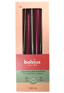 Κεριά Κωνικά Κηροπηγίου με Φυσικό Vegan Κερί 245/24mm Bolsius 4άδα - Μπορντό Μεταλιζέ